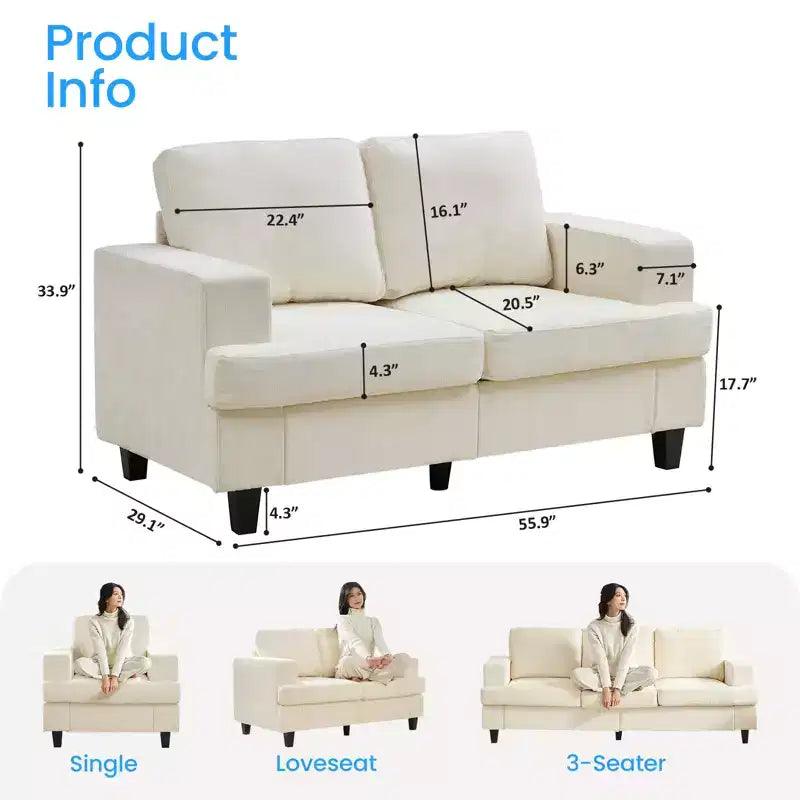 Mjkone 56 Width Loveseat Sectional Sofa,Chenille Fabric Cloud Sleeper Comfy Upholstered 2-Seater Couches
