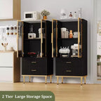 Modern Fluted Storage Cabinet with Glass Door and 2 Drawers, Adjustable Shelves, Gold Accents, MDF Build for Kitchen, Living Room, Office