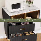 Modern Fluted Storage Cabinet with Glass Door and 2 Drawers, Adjustable Shelves, Gold Accents, MDF Build for Kitchen, Living Room, Office