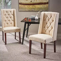 Set of 2 Dining Chairs Upholstered Chairs Armless Chairs with High Wingback & Button Tufted Diamond Stitching, Blue/Beige/Gray/Brown/Red/Black-Merax