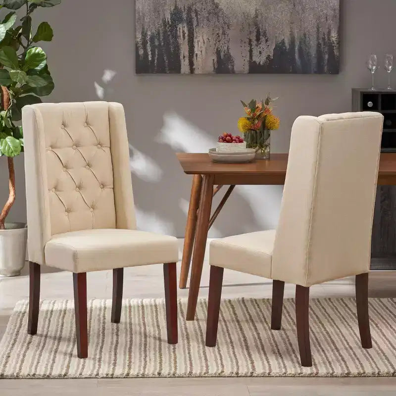 Lot de 2 chaises de salle à manger sans accoudoirs, avec dossier haut à oreilles et capitonnage en losanges, bleu/beige/gris/marron/rouge/noir – Merax
