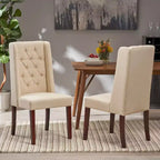 Lot de 2 chaises de salle à manger sans accoudoirs, avec dossier haut à oreilles et capitonnage en losanges, bleu/beige/gris/marron/rouge/noir – Merax