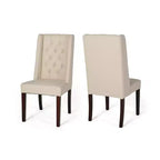 Lot de 2 chaises de salle à manger sans accoudoirs, avec dossier haut à oreilles et capitonnage en losanges, bleu/beige/gris/marron/rouge/noir – Merax