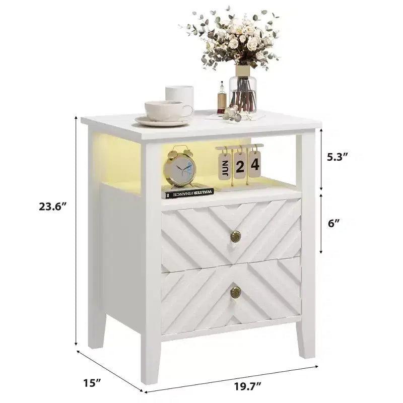 Table de Chevet LED Élégante WhizMax avec 2 Tiroirs de Rangement et Lumières Colorées Télécommandées - Parfaite pour les Chambres Modernes