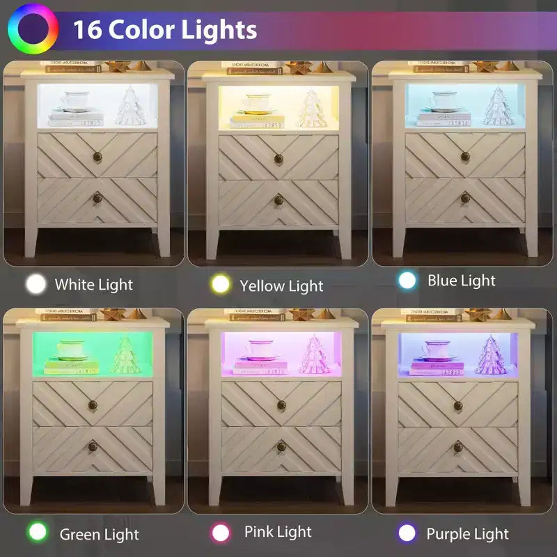 Table de Chevet LED Élégante WhizMax avec 2 Tiroirs de Rangement et Lumières Colorées Télécommandées - Parfaite pour les Chambres Modernes