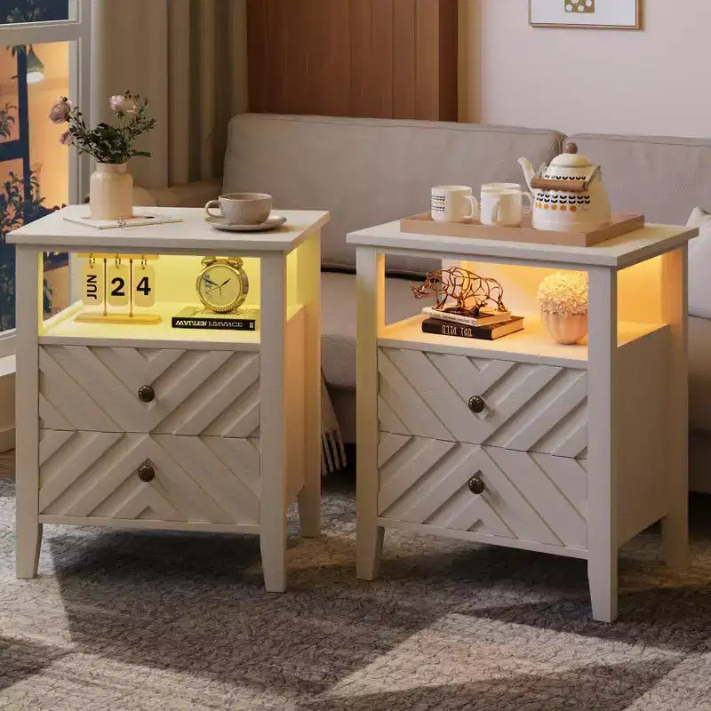 Table de Chevet LED Élégante WhizMax avec 2 Tiroirs de Rangement et Lumières Colorées Télécommandées - Parfaite pour les Chambres Modernes