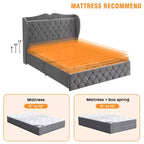 Acekool Velvet Upholstered Bed Frame with 4 Storage Drawers & Charging Station, Diamond Button-Tufted Design