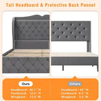 Acekool Velvet Upholstered Bed Frame with 4 Storage Drawers & Charging Station, Diamond Button-Tufted Design