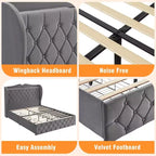 Acekool Velvet Upholstered Bed Frame with 4 Storage Drawers & Charging Station, Diamond Button-Tufted Design