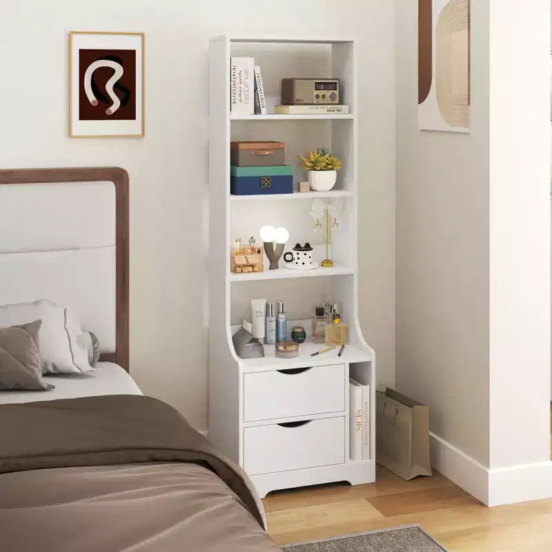 CLIHOME Nightstands with Bookshelf, Dresser with 2 Storage Drawers for Bedroom