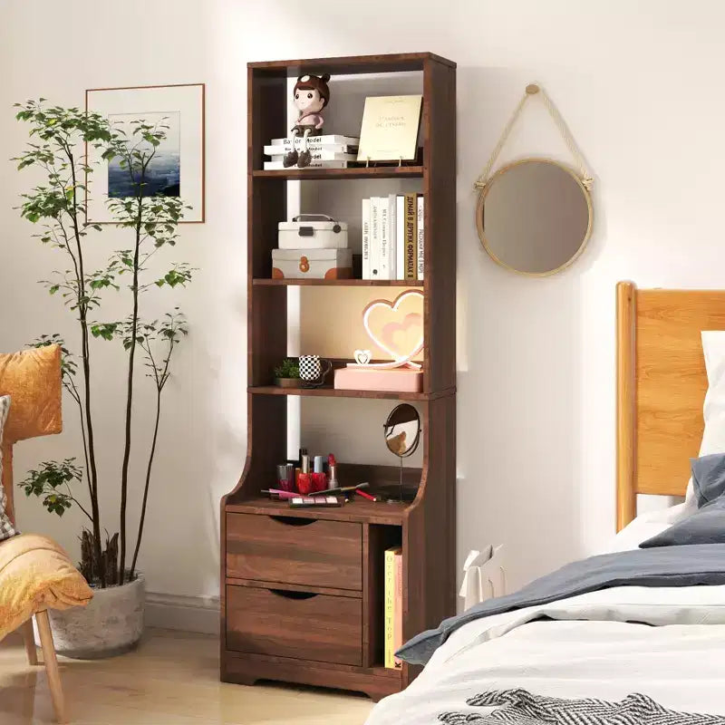 CLIHOME Nightstands with Bookshelf, Dresser with 2 Storage Drawers for Bedroom