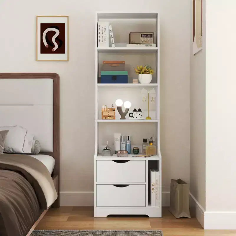 CLIHOME Nightstands with Bookshelf, Dresser with 2 Storage Drawers for Bedroom