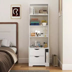 CLIHOME Nightstands with Bookshelf, Dresser with 2 Storage Drawers for Bedroom