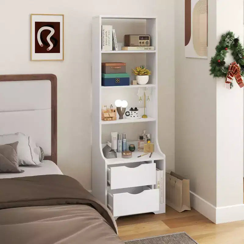 CLIHOME Nightstands with Bookshelf, Dresser with 2 Storage Drawers for Bedroom