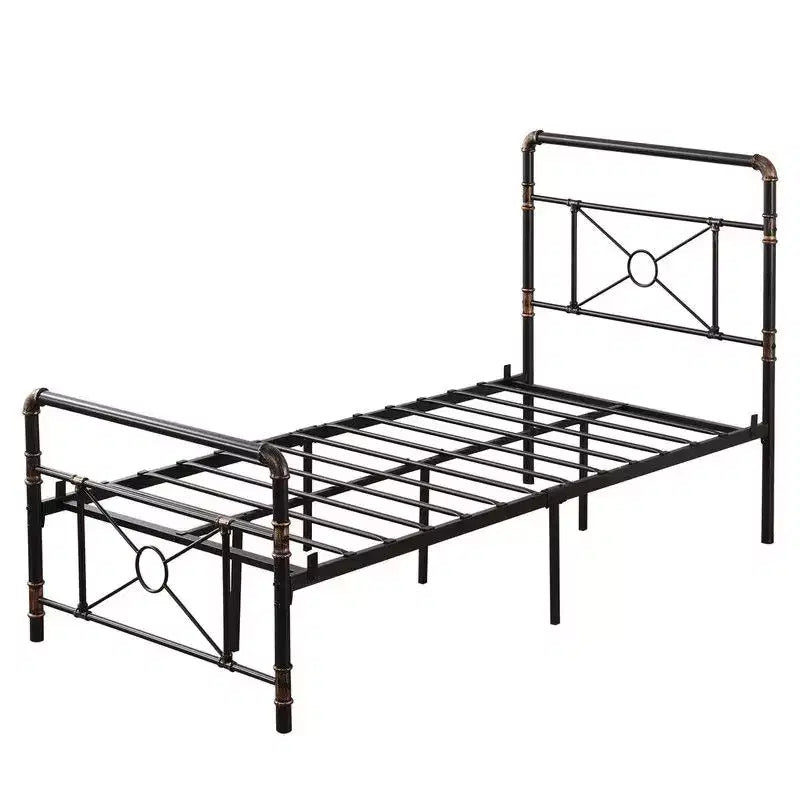 Karl Home Twin Size Modern Water Pipe Iron Bed Frame with Cross Design