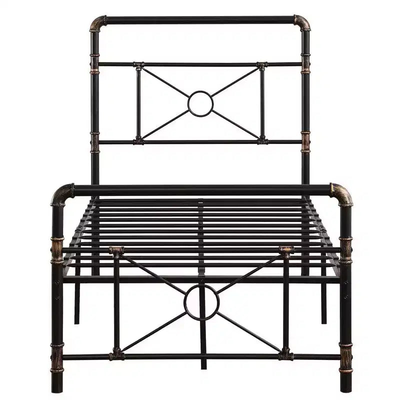 Karl Home Twin Size Modern Water Pipe Iron Bed Frame with Cross Design