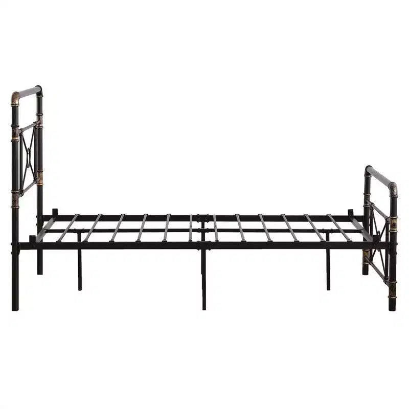 Karl Home Twin Size Modern Water Pipe Iron Bed Frame with Cross Design