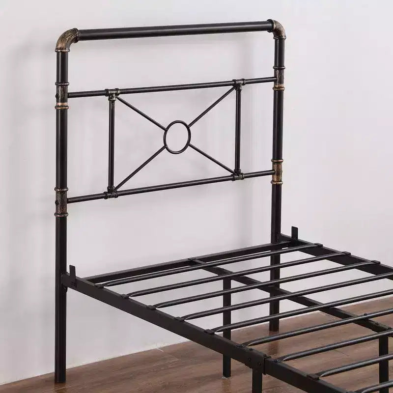 Karl Home Twin Size Modern Water Pipe Iron Bed Frame with Cross Design