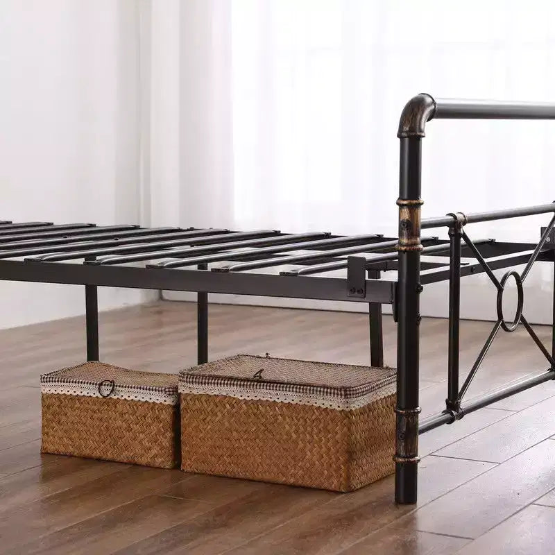 Karl Home Twin Size Modern Water Pipe Iron Bed Frame with Cross Design