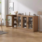 31x62x16 Wood Accent Cabinet, Storage Organizer with Adjustable Shelves and Glass Doors for Kitchen Bedroom Entryway Living Room Dinning Room