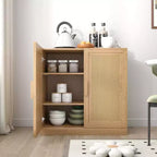 31x31x16 Wood Grain Buffet Cabinet, Storage Organizer with Adjustable Shelves and Rattan Doors for Kitchen Bedroom Living/Dinning Room