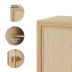 31x31x16 Wood Grain Buffet Cabinet, Storage Organizer with Adjustable Shelves and Rattan Doors for Kitchen Bedroom Living/Dinning Room