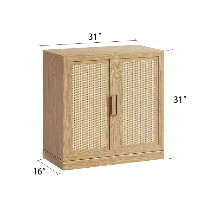 31x31x16 Wood Grain Buffet Cabinet, Storage Organizer with Adjustable Shelves and Rattan Doors for Kitchen Bedroom Living/Dinning Room