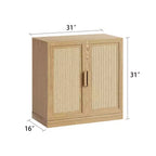 31x31x16 Wood Grain Buffet Cabinet, Storage Organizer with Adjustable Shelves and Rattan Doors for Kitchen Bedroom Living/Dinning Room