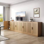 31x31x16 Wood Grain Buffet Cabinet, Storage Organizer with Adjustable Shelves and Rattan Doors for Kitchen Bedroom Living/Dinning Room
