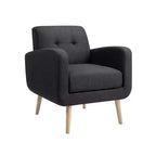 Bestier Fauteuil d'appoint individuel moderne du milieu du siècle en tissu noir avec pieds en bois d'hévéa et revêtement en lin pour le salon