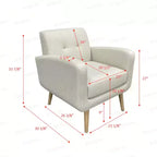 Bestier Fauteuil d'appoint individuel moderne du milieu du siècle en tissu noir avec pieds en bois d'hévéa et revêtement en lin pour le salon