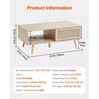 VEVOR Rattan Coffee Table, Mid Century Modern Coffee Table, Rectangle Wood Coffee Table, 42 Inch Modern Boho Style Two Layers Storage Coffee Table