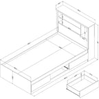 Lit HomeStock de 101,6 cm de hauteur, taille double, blanc, avec bibliothèque intégrée, en panneaux de particules