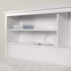 Lit HomeStock de 101,6 cm de hauteur, taille double, blanc, avec bibliothèque intégrée, en panneaux de particules