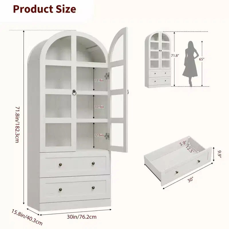 Garde-manger haut de cuisine de ferme Garvee, armoires de rangement de cuisine en bois arquées avec 2 grands tiroirs, montage facile