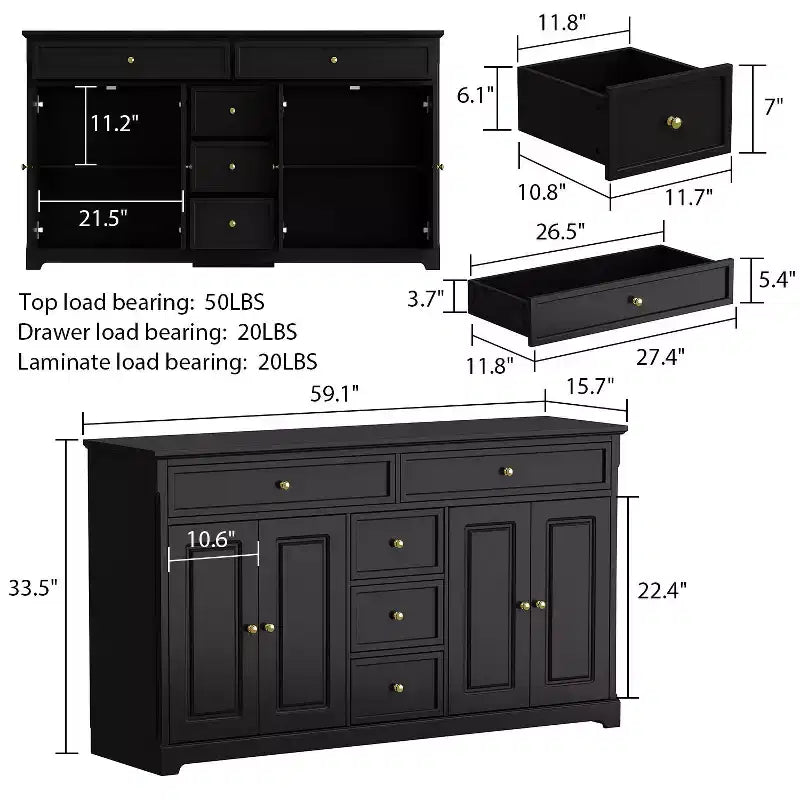 Commode horizontale Famapy à 5 tiroirs Meuble de rangement multifonctionnel Solutions de rangement pour salon