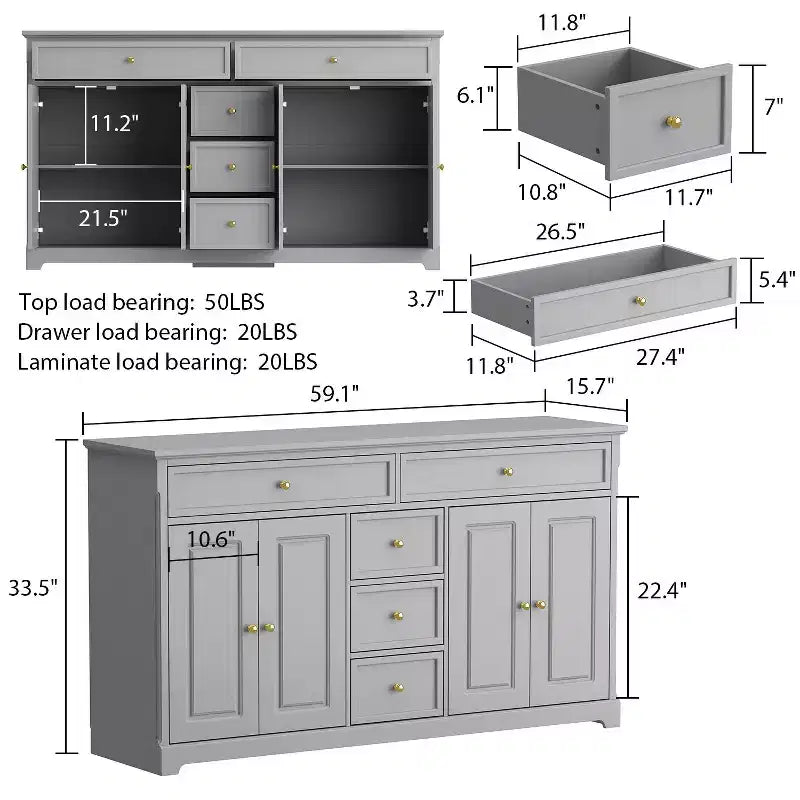 Commode horizontale Famapy à 5 tiroirs Meuble de rangement multifonctionnel Solutions de rangement pour salon