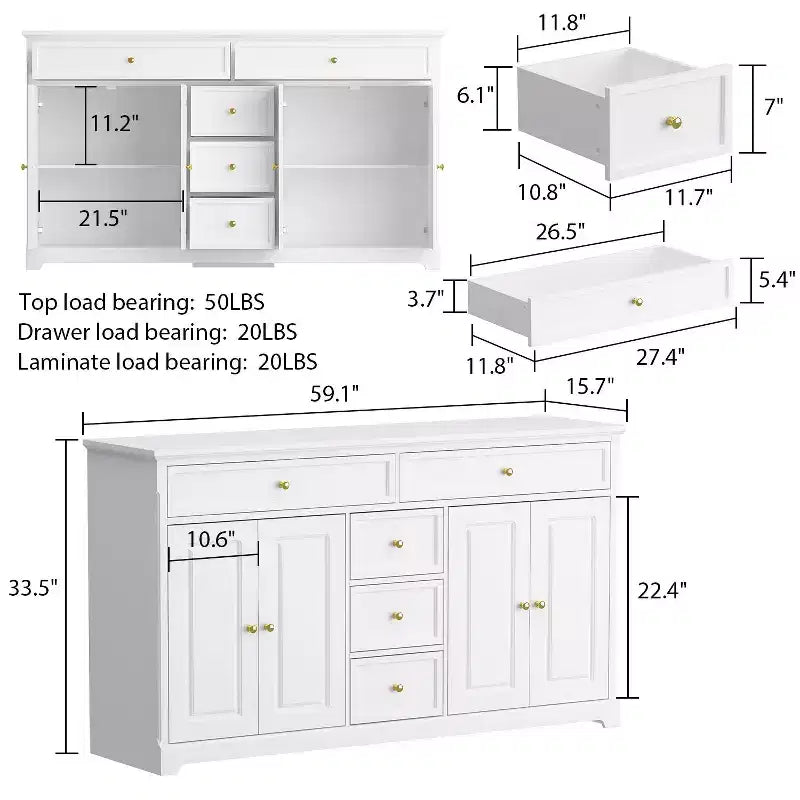Commode horizontale Famapy à 5 tiroirs Meuble de rangement multifonctionnel Solutions de rangement pour salon