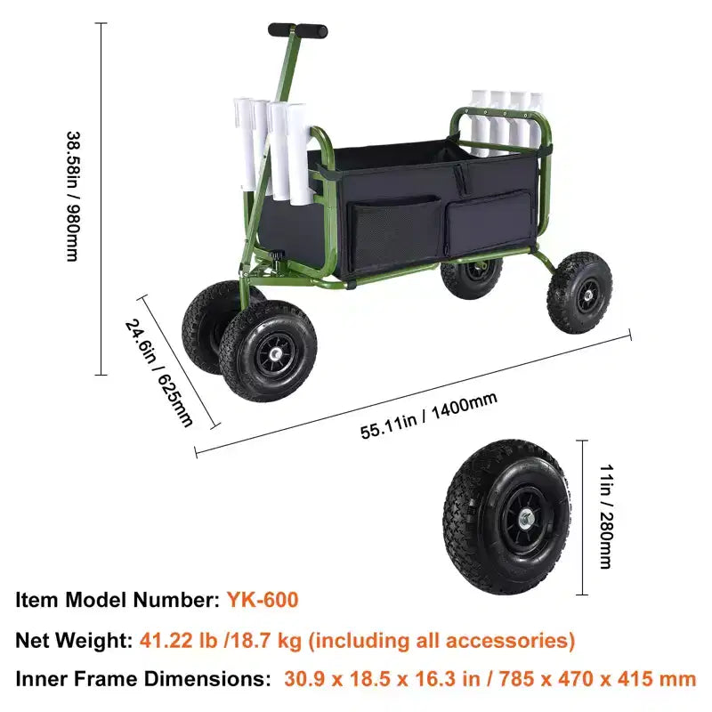 Chariot de pêche VEVOR pour la plage, capacité de charge de 136 kg, chariot de pêche et marin pliable avec quatre grandes roues ballon en caoutchouc de 28 cm