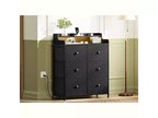 Commode Hausource à 6 tiroirs avec station de charge, lumières LED, grande commode de rangement avec plateau en bois