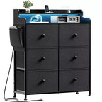 Hausource 6 Drawer Dresser with Charging Station, LED Lights, Tall Storage Chest with Wooden Top