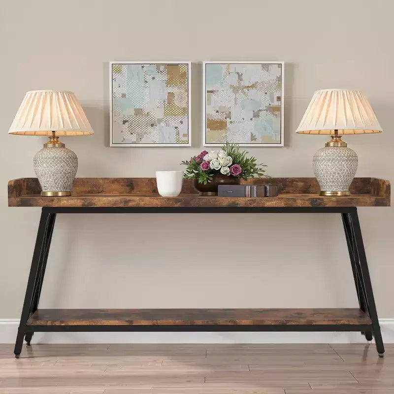 MAYEERTY 70.9 Inch Narrow Rustic Sofa Table Sturdy Metal Frame Home Decor