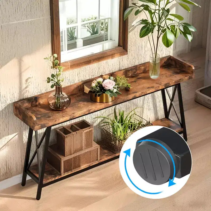 MAYEERTY 70.9 Inch Narrow Rustic Sofa Table Sturdy Metal Frame Home Decor