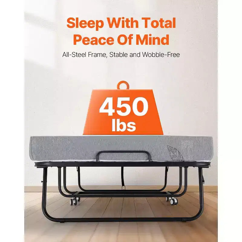 VEVOR Rollaway Bed, 38 in x 75 in Folding Bed with 5 in Mattress, Twin Size Foldable Bed with Sturdy Metal Frame & Memory Foam Mattress