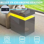 AMERLIFE High Gloss LED Nightstand Set of 2 with Charging Station