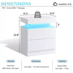 AMERLIFE High Gloss LED Nightstand Set of 2 with Charging Station