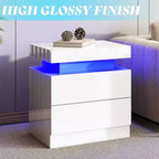 AMERLIFE High Gloss LED Nightstand Set of 2 with Charging Station