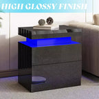 AMERLIFE High Gloss LED Nightstand Set of 2 with Charging Station