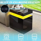 AMERLIFE High Gloss LED Nightstand Set of 2 with Charging Station