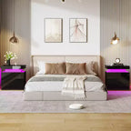 AMERLIFE High Gloss LED Nightstand Set of 2 with Charging Station
